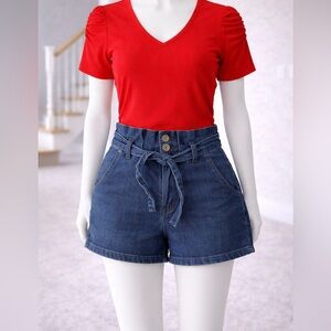 Guess Paperbag Waist Denim Shorts Size S (Fits Like 8) Tie Belt High Rise